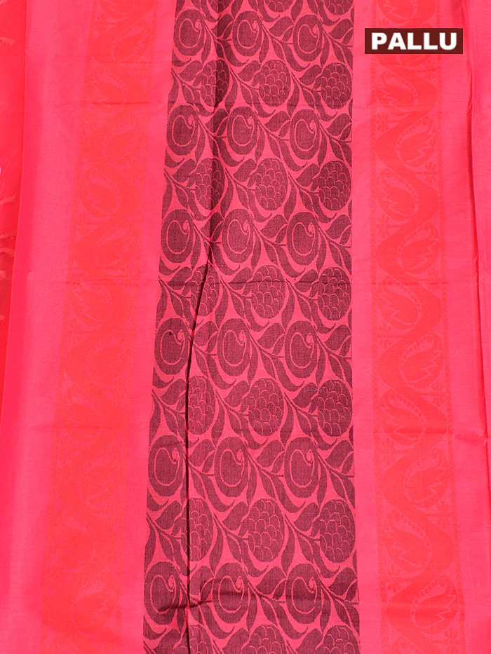 Coimbatore Cotton Dark Pink Butta Saree with Plain Border - Image 4