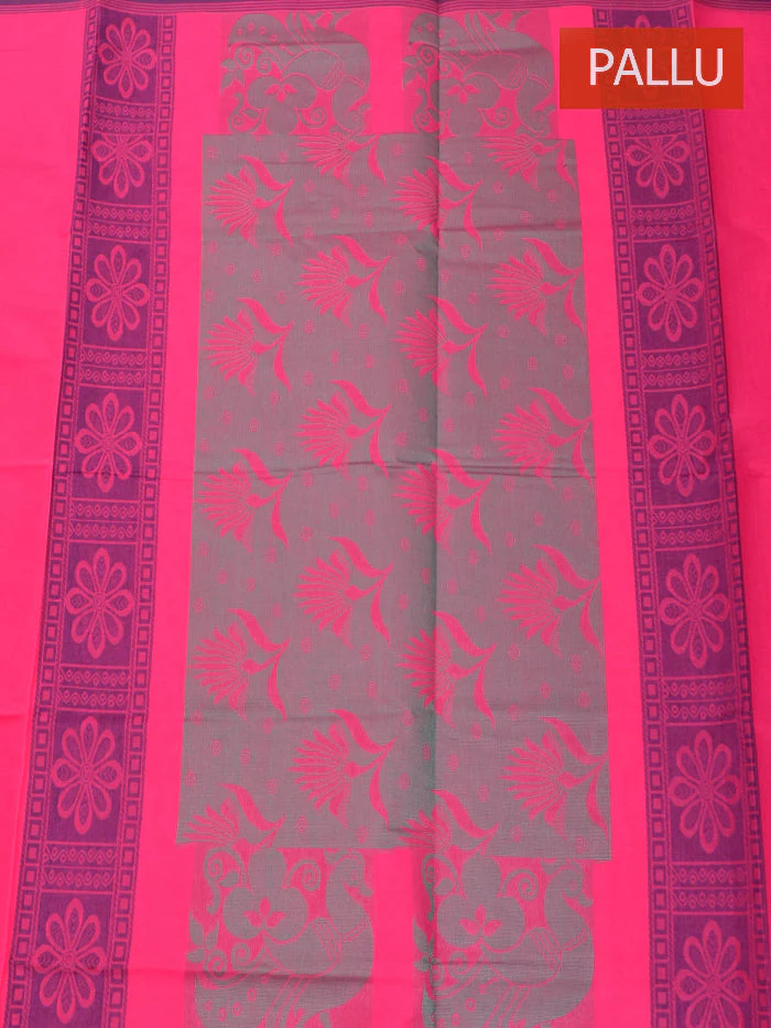 Coimbatore Cotton Dark Pink Butta Saree with Plain Border - Image 3