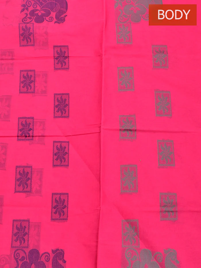 Coimbatore Cotton Dark Pink Butta Saree with Plain Border - Image 4