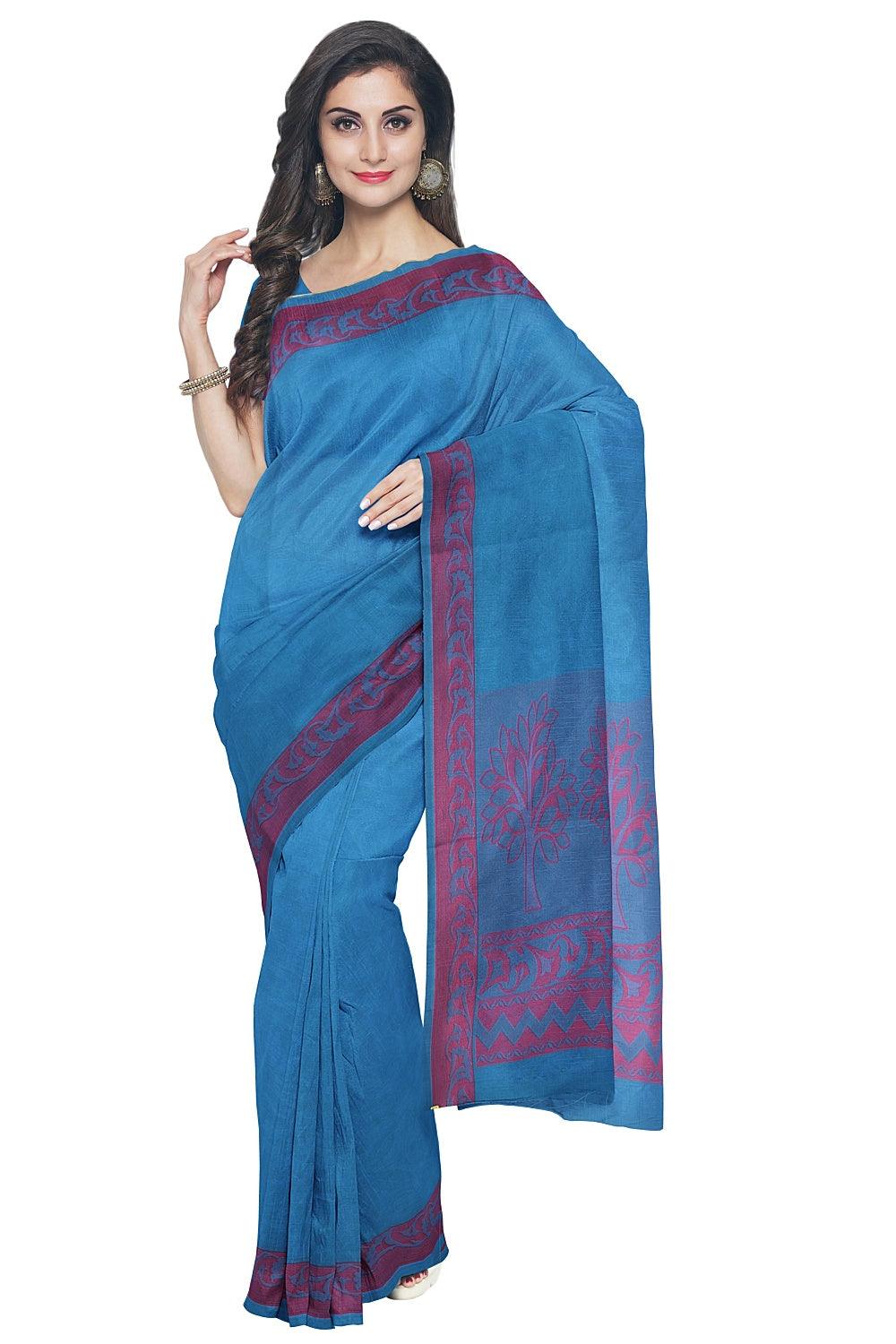 Coimbatore Cotton Emboss Saree - Blue - Image 2