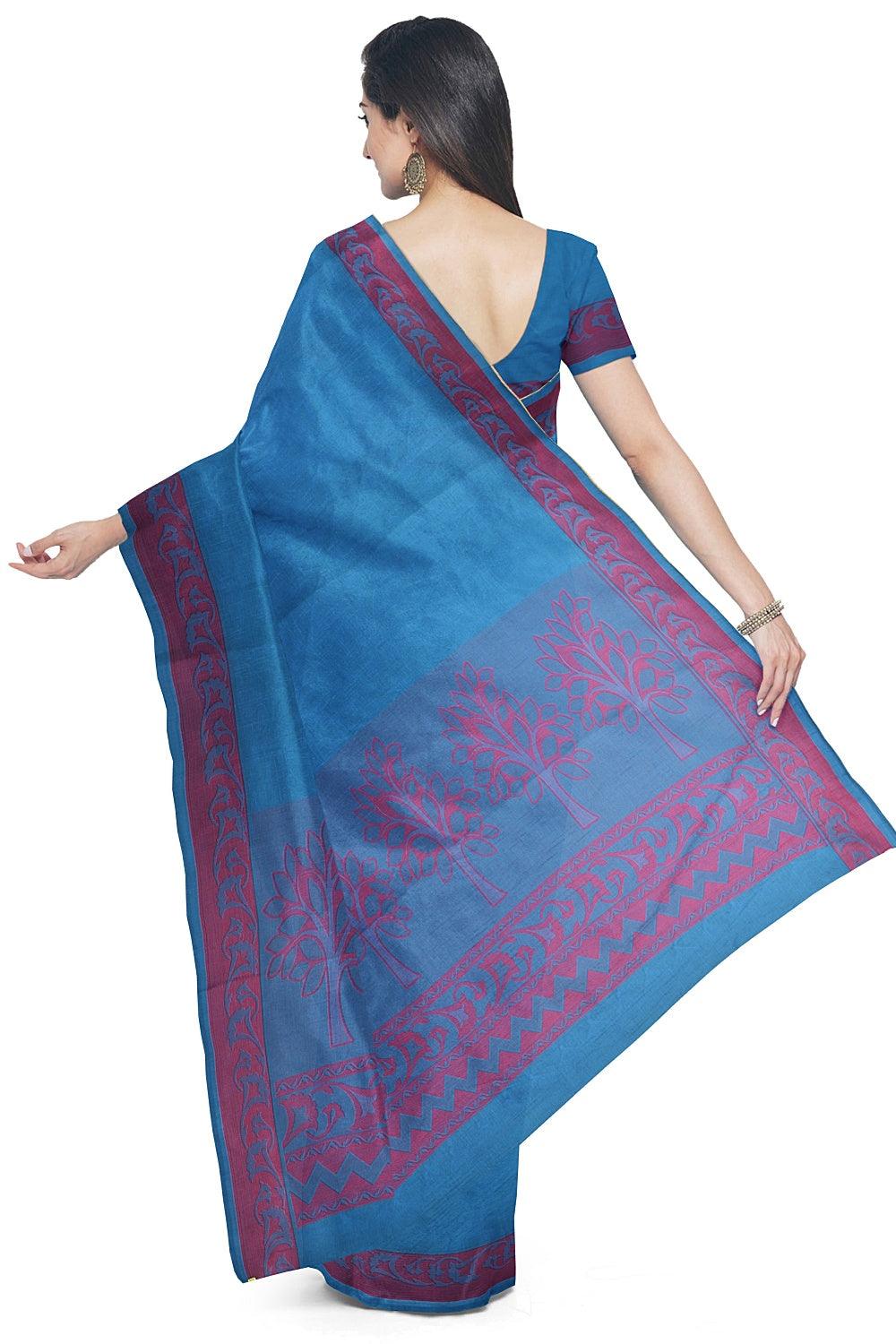 Coimbatore Cotton Emboss Saree - Blue - Image 3
