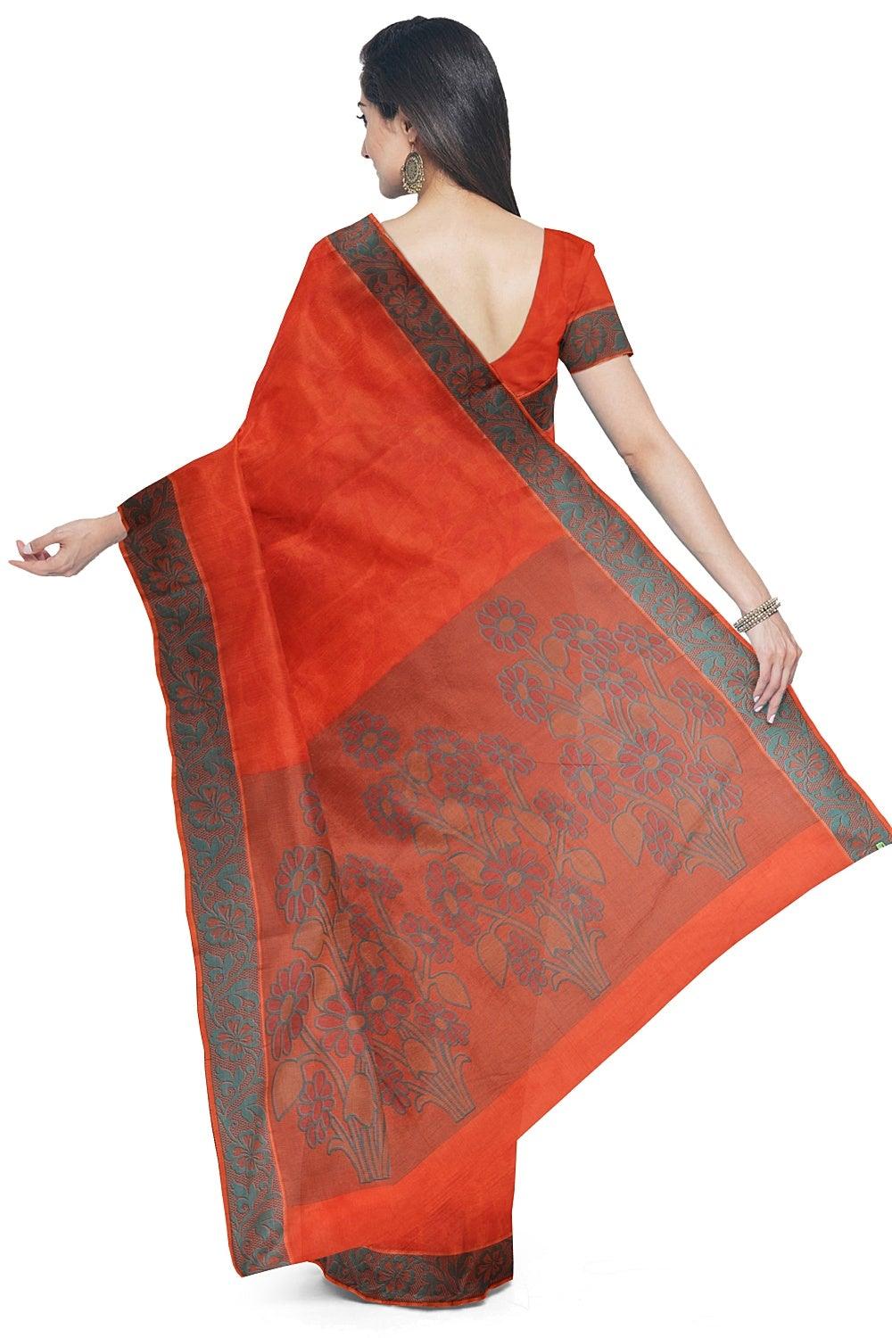 Coimbatore Cotton Emboss Saree - Dark Orange - Image 3