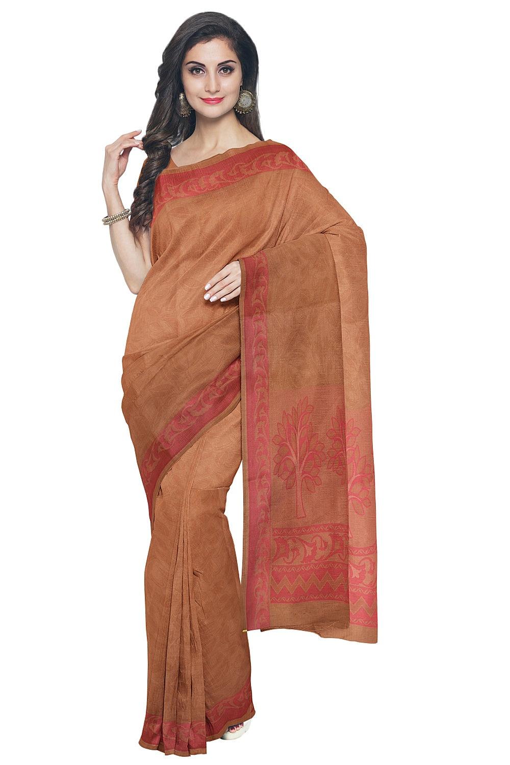 Coimbatore Cotton Emboss Saree - Khaki - Image 2