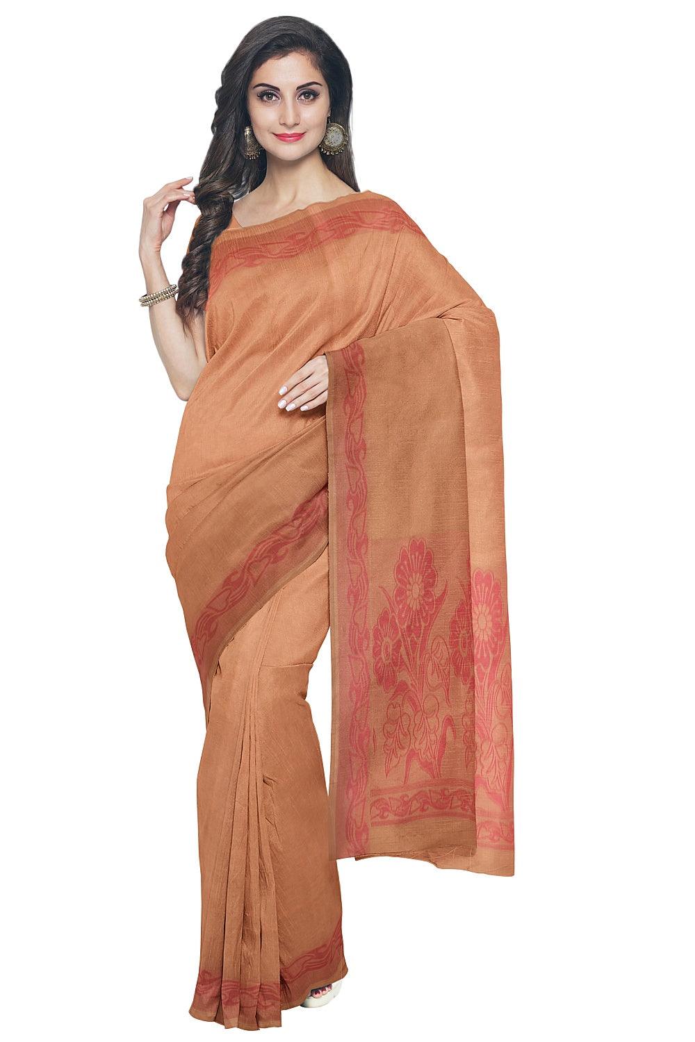 Coimbatore Cotton Emboss Saree - Khaki - Image 2