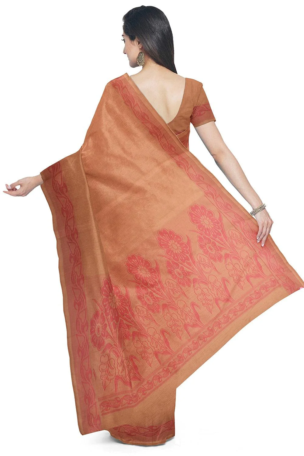Coimbatore Cotton Emboss Saree - Khaki - Image 3
