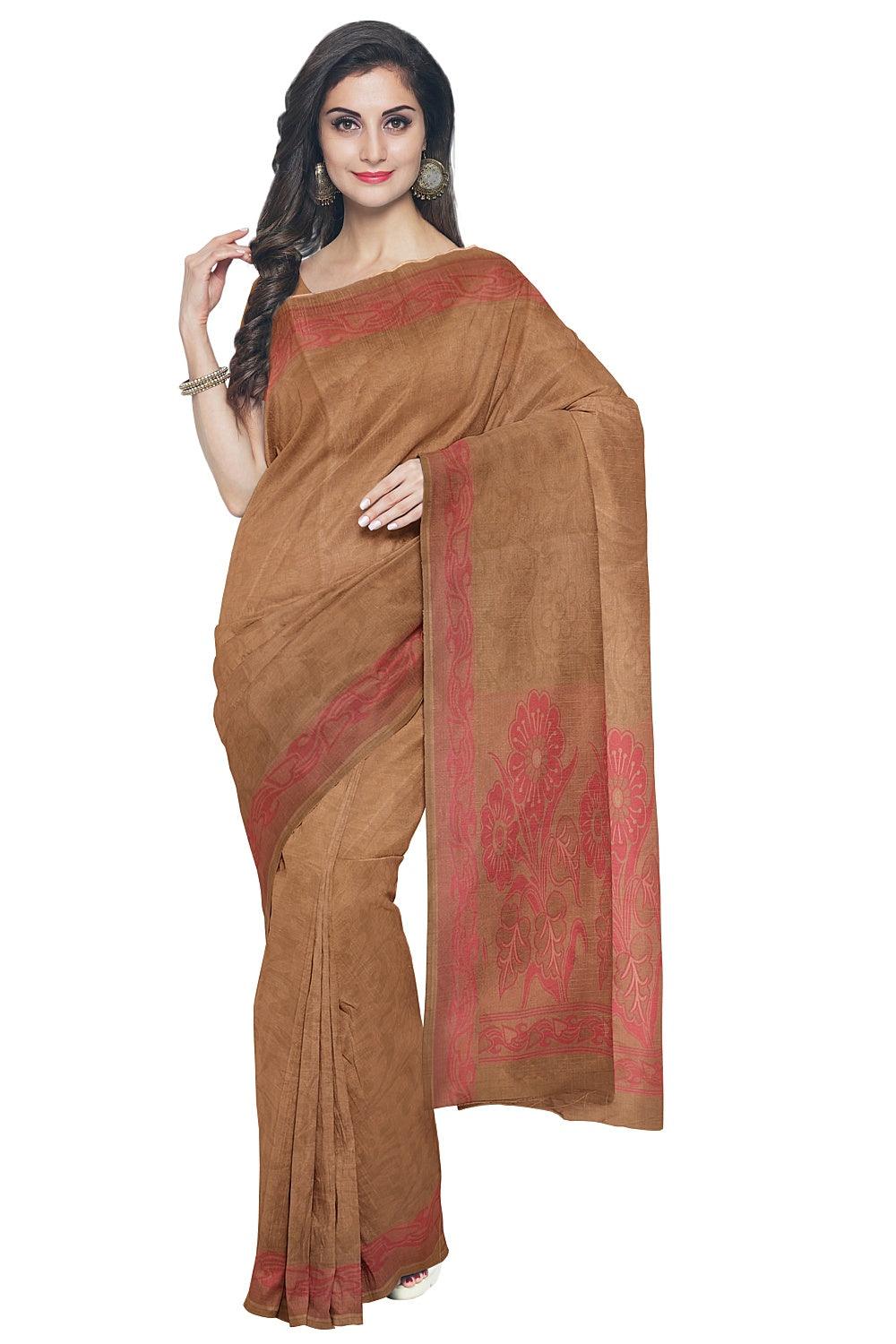 Coimbatore Cotton Emboss Saree - Khaki - Image 2