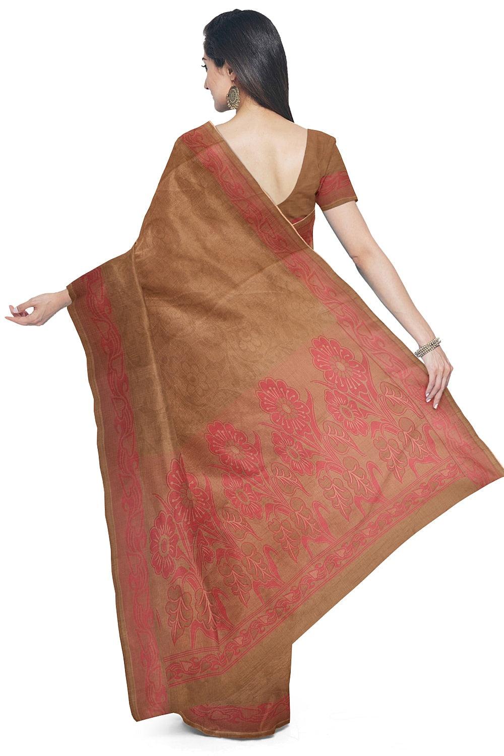 Coimbatore Cotton Emboss Saree - Khaki - Image 3