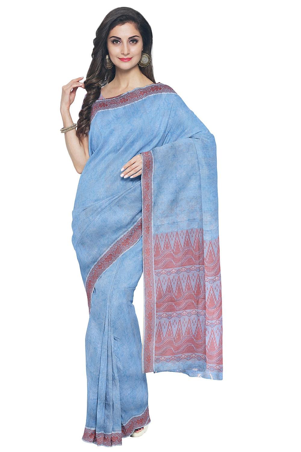 Coimbatore Cotton Emboss Saree - Light Blue - Image 2