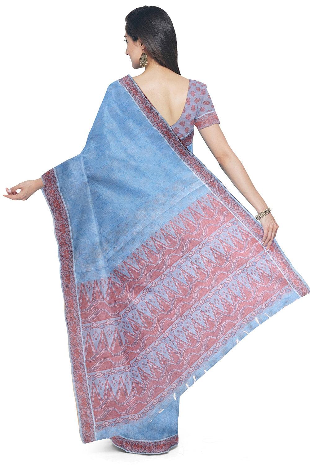 Coimbatore Cotton Emboss Saree - Light Blue - Image 3