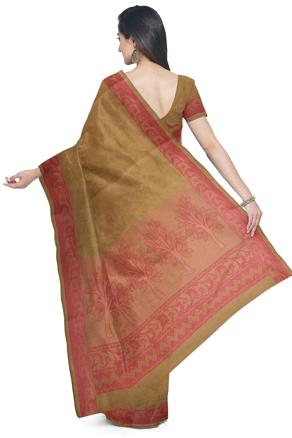 Coimbatore Cotton Emboss Saree - Olive Green - Image 3