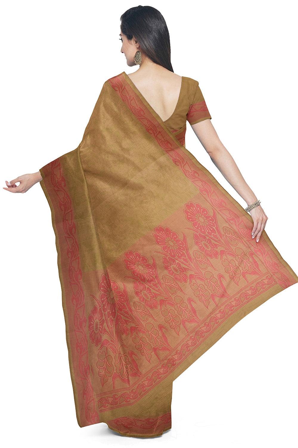 Coimbatore Cotton Emboss Saree - Olive Green - Image 3