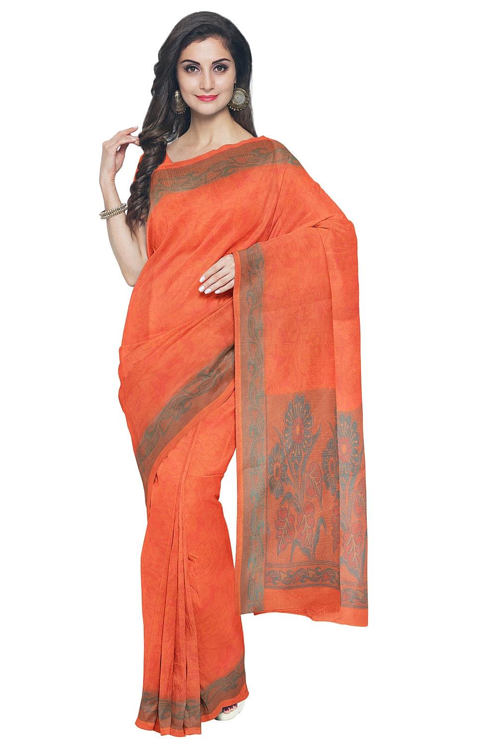 Coimbatore Cotton Emboss Saree - Orange - Image 2