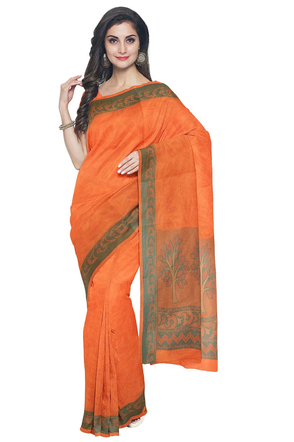 Coimbatore Cotton Emboss Saree - Orange - Image 2