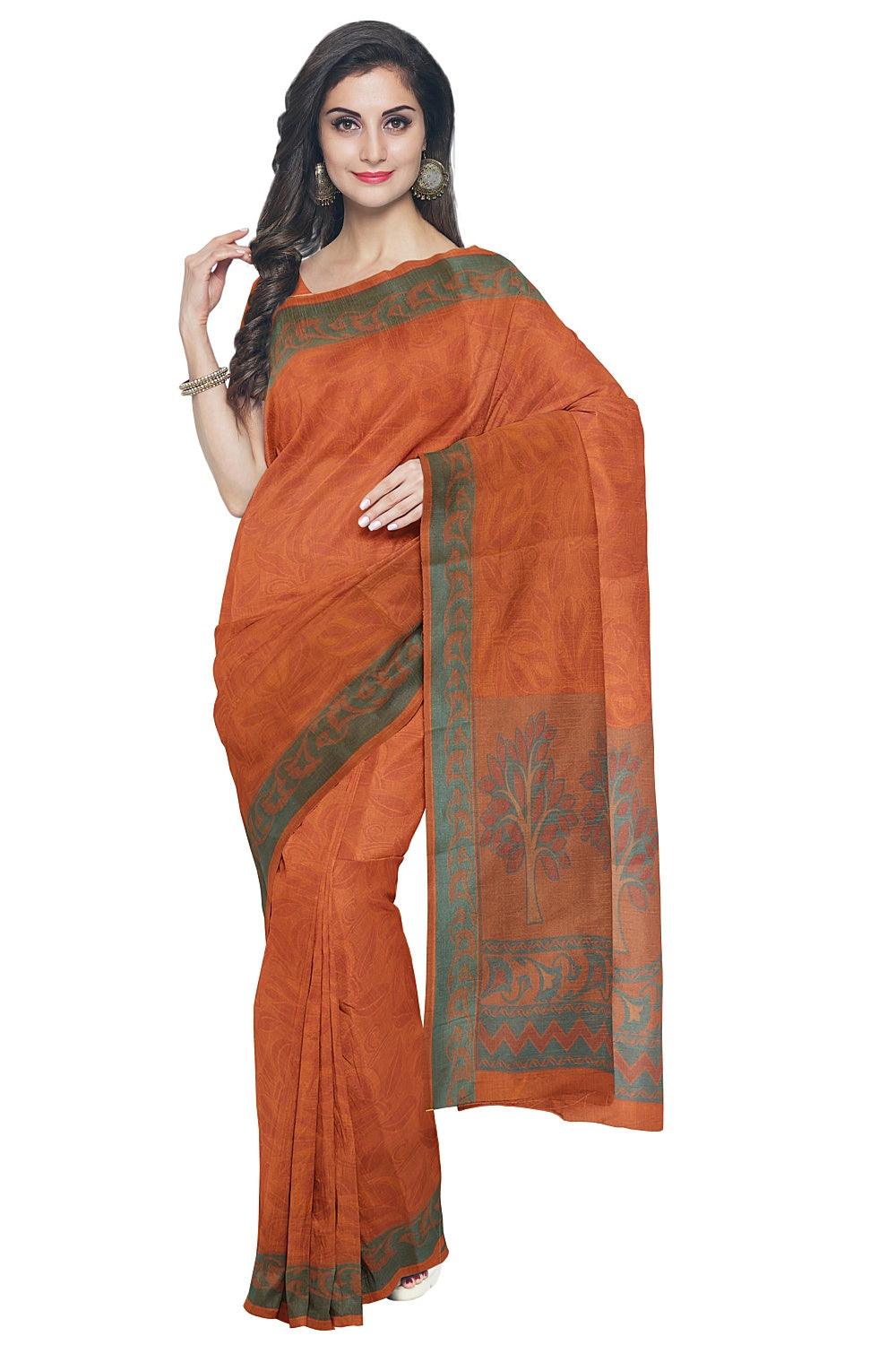 Coimbatore Cotton Emboss Saree - Orange - Image 2