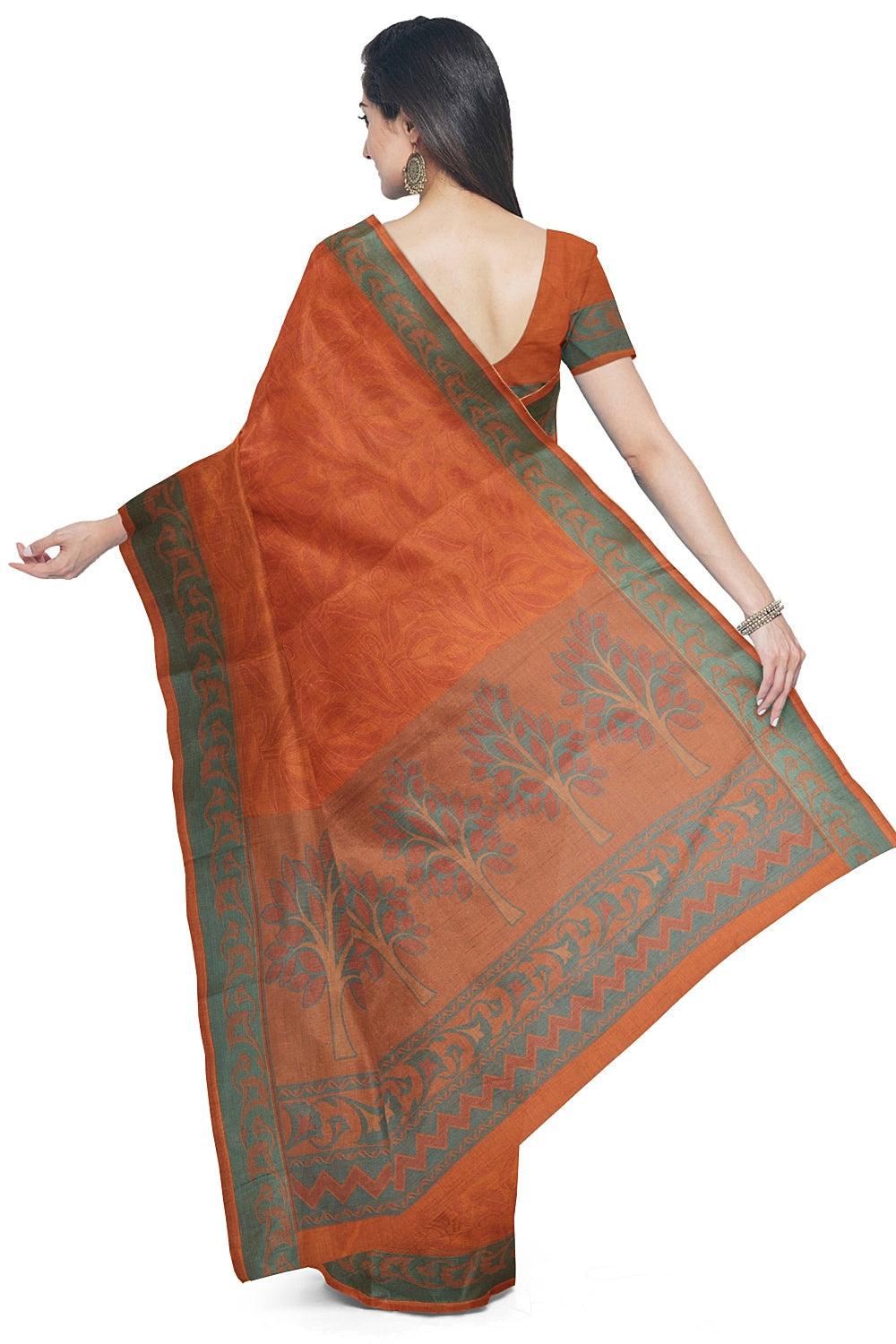 Coimbatore Cotton Emboss Saree - Orange - Image 3