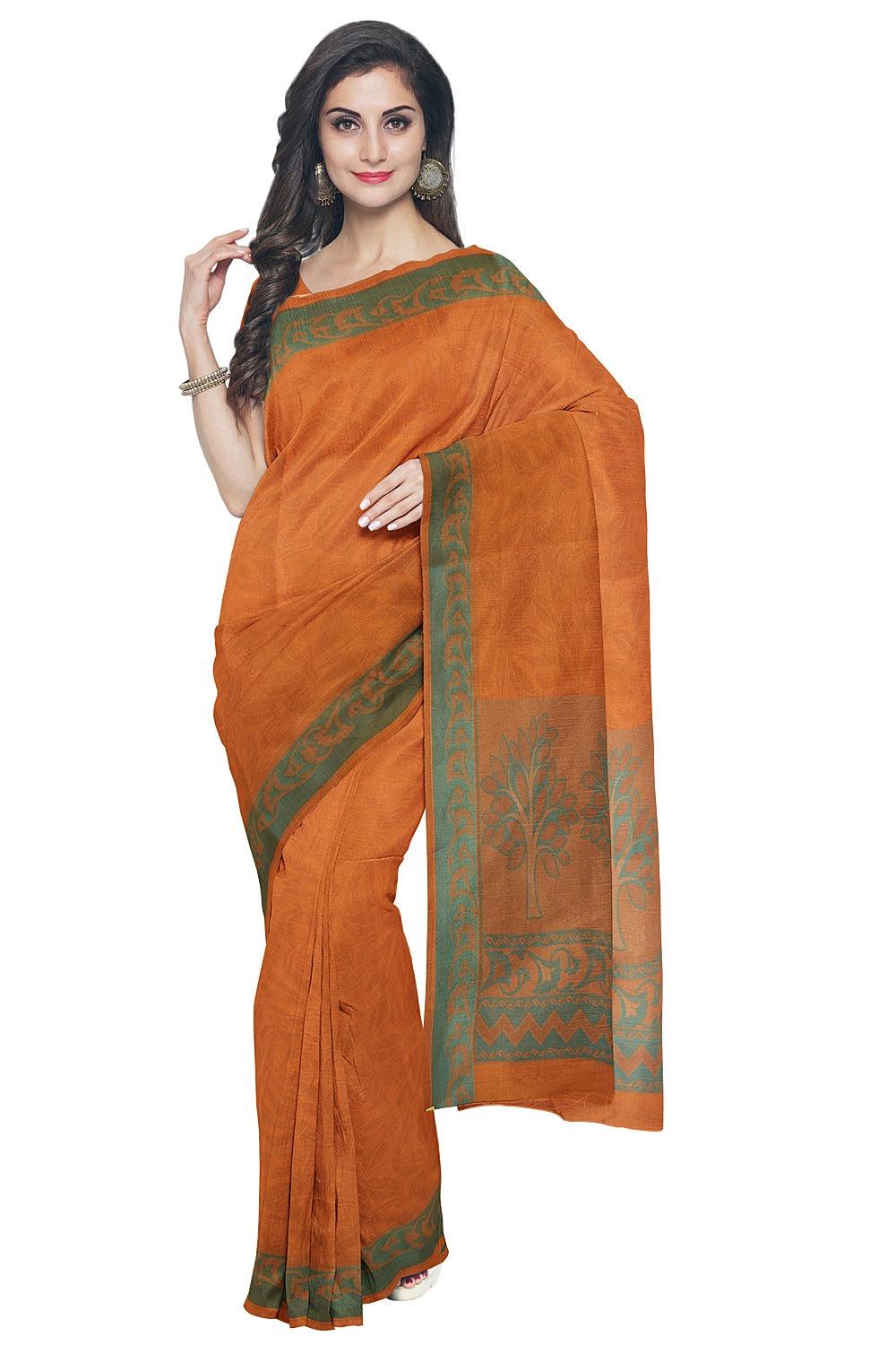 Coimbatore Cotton Emboss Saree - Orange - Image 2