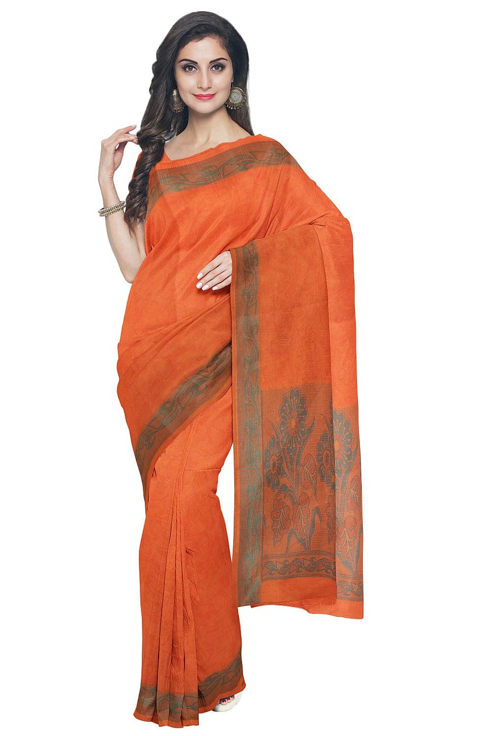 Coimbatore Cotton Emboss Saree - Orange - Image 2