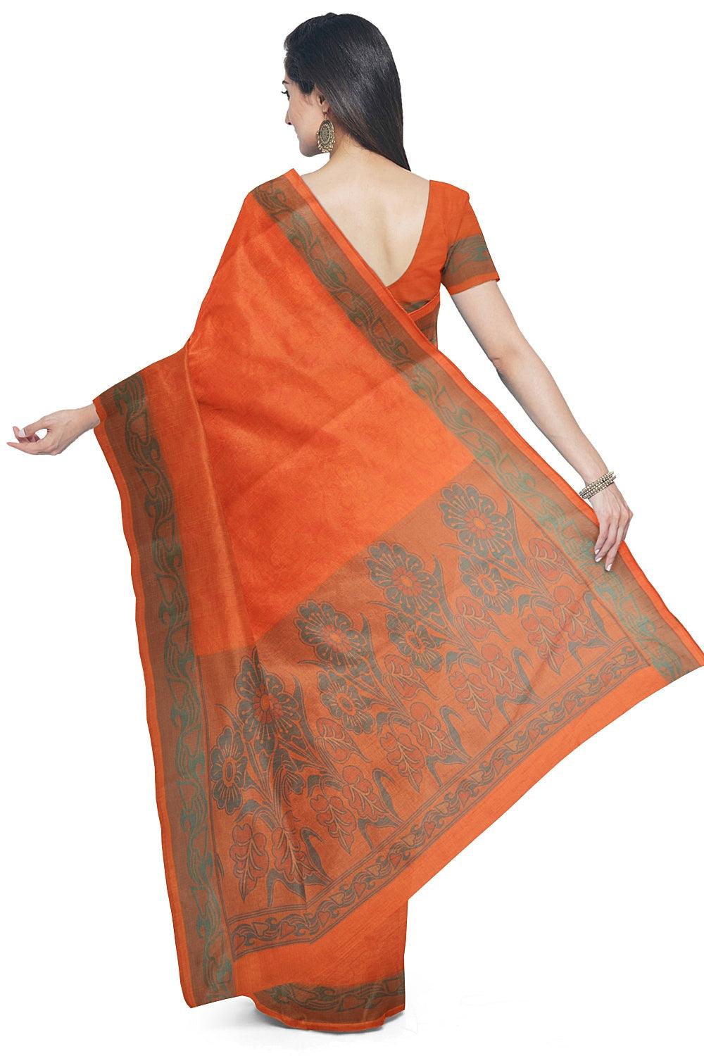 Coimbatore Cotton Emboss Saree - Orange - Image 3