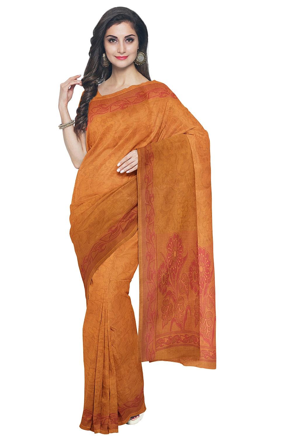 Coimbatore Cotton Emboss Saree - Orange - Image 2