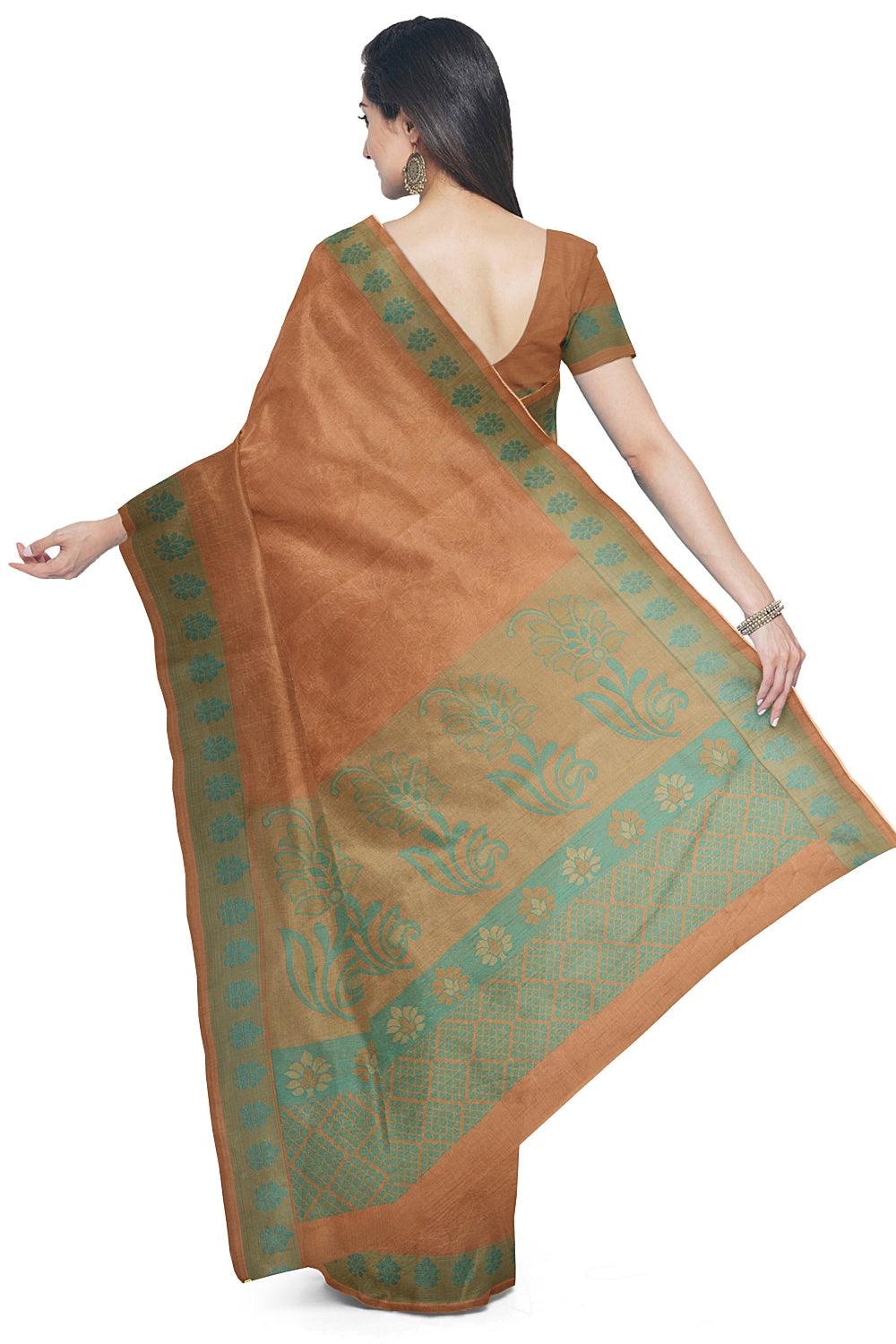 Coimbatore Cotton Emboss Saree - Sandal - Image 3