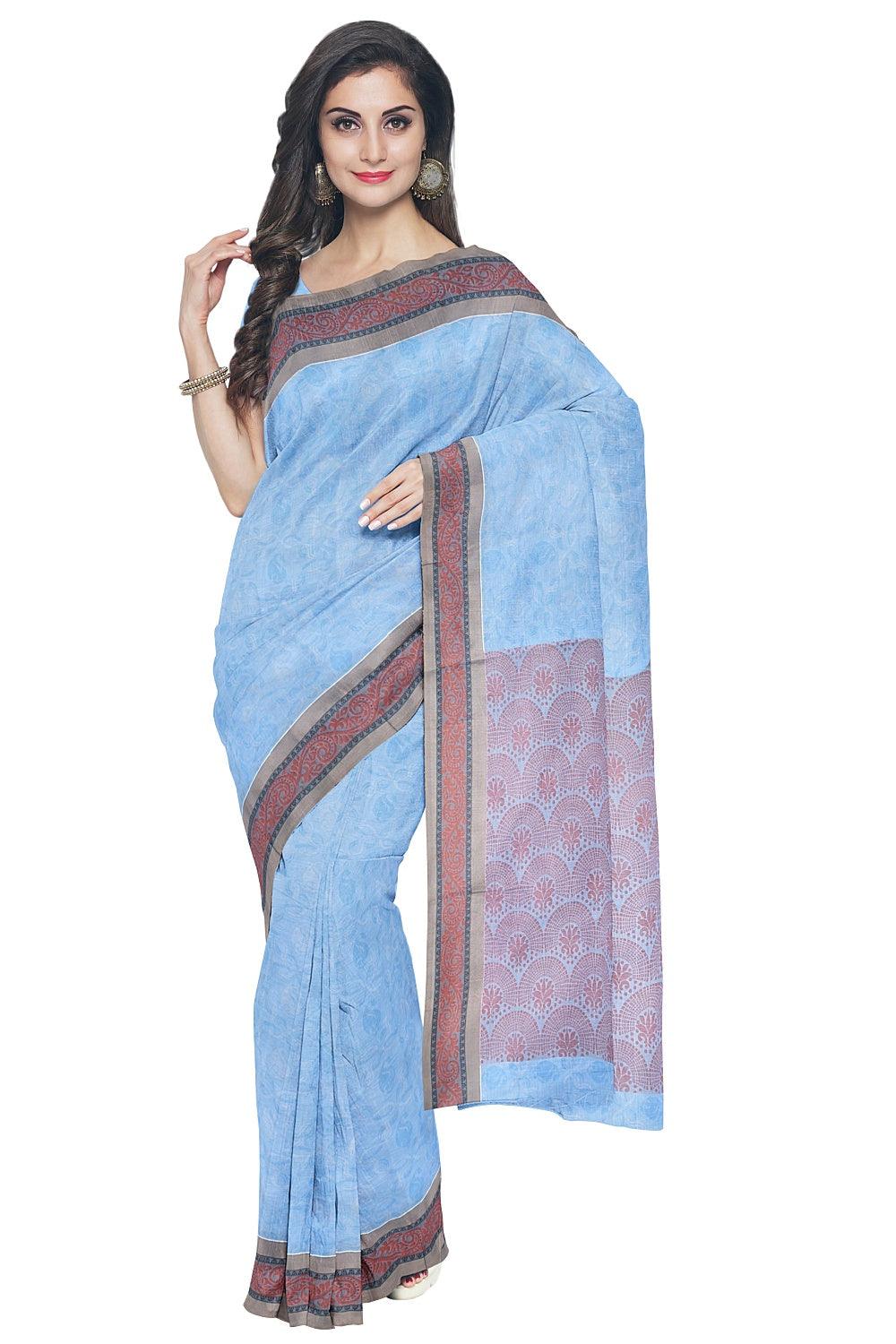 Coimbatore Cotton Fancy Emboss Saree - Blue - Image 2