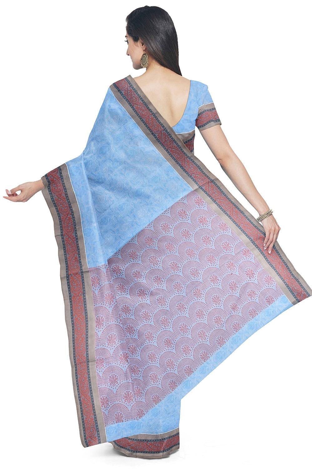 Coimbatore Cotton Fancy Emboss Saree - Blue - Image 3