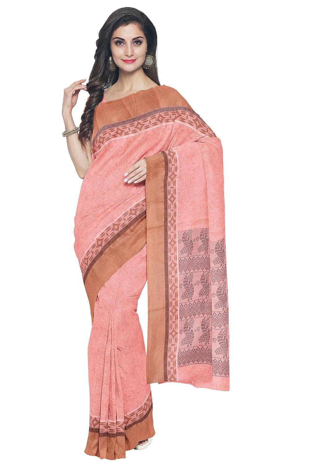Coimbatore Cotton Fancy Emboss Saree - Light Orange - Image 2