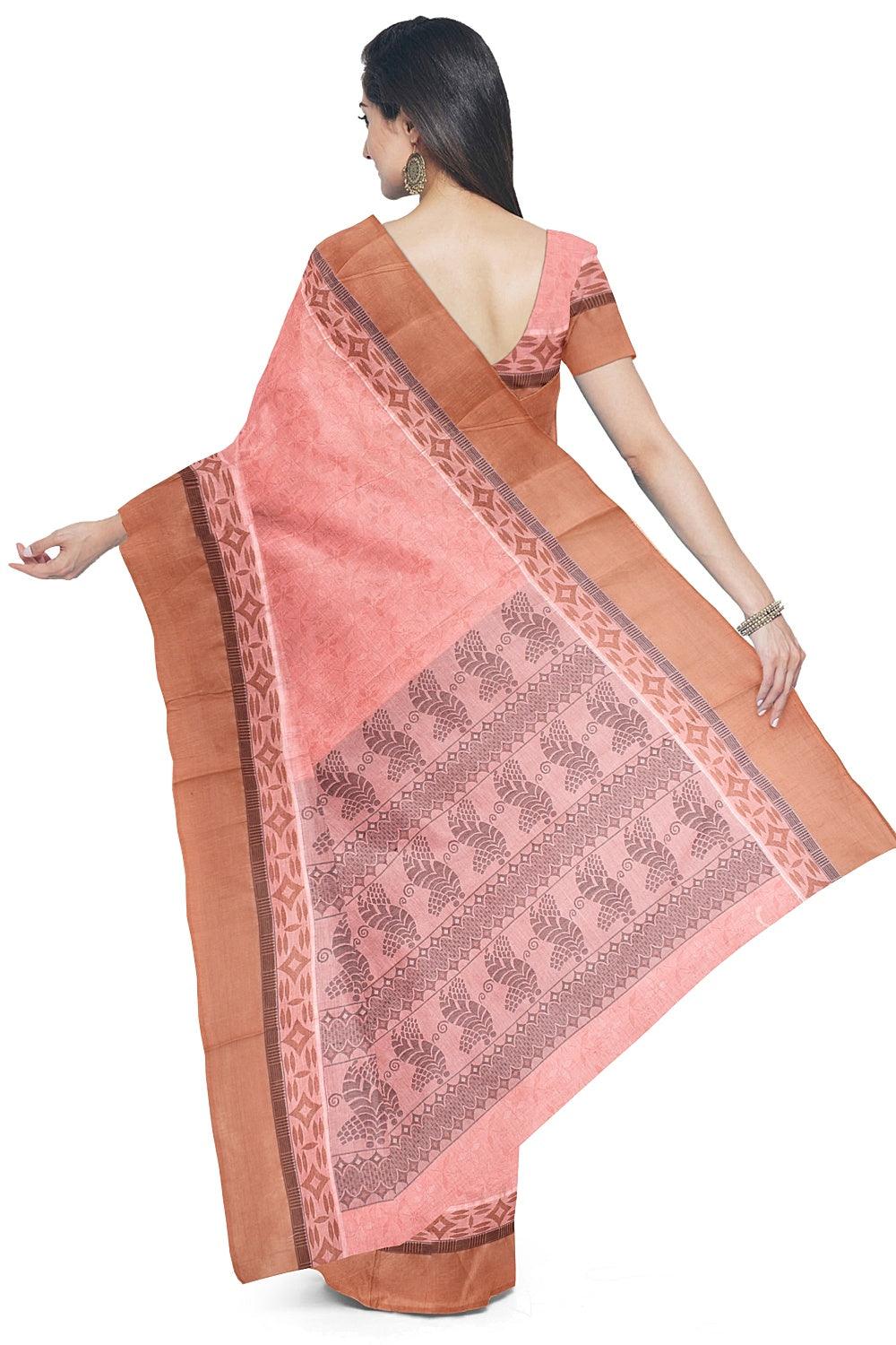 Coimbatore Cotton Fancy Emboss Saree - Light Orange - Image 3