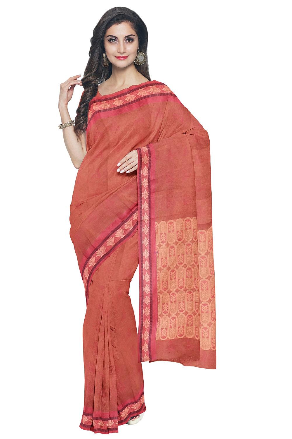 Coimbatore Cotton Fancy Emboss Saree - Orange - Image 2