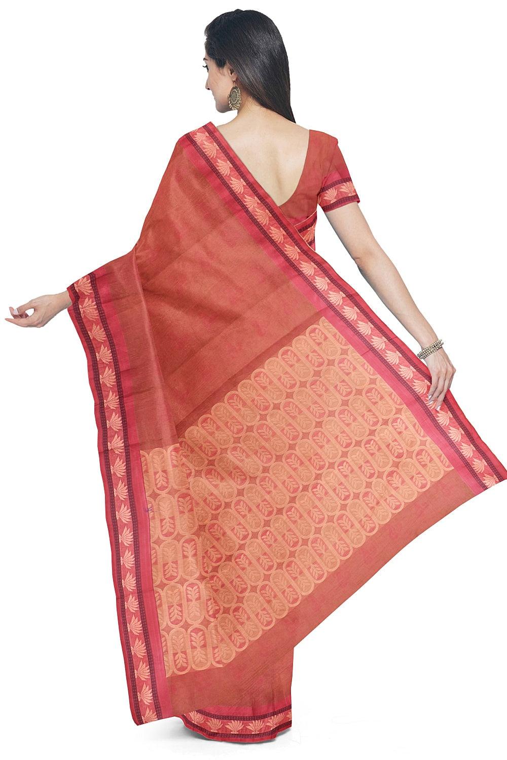 Coimbatore Cotton Fancy Emboss Saree - Orange - Image 3
