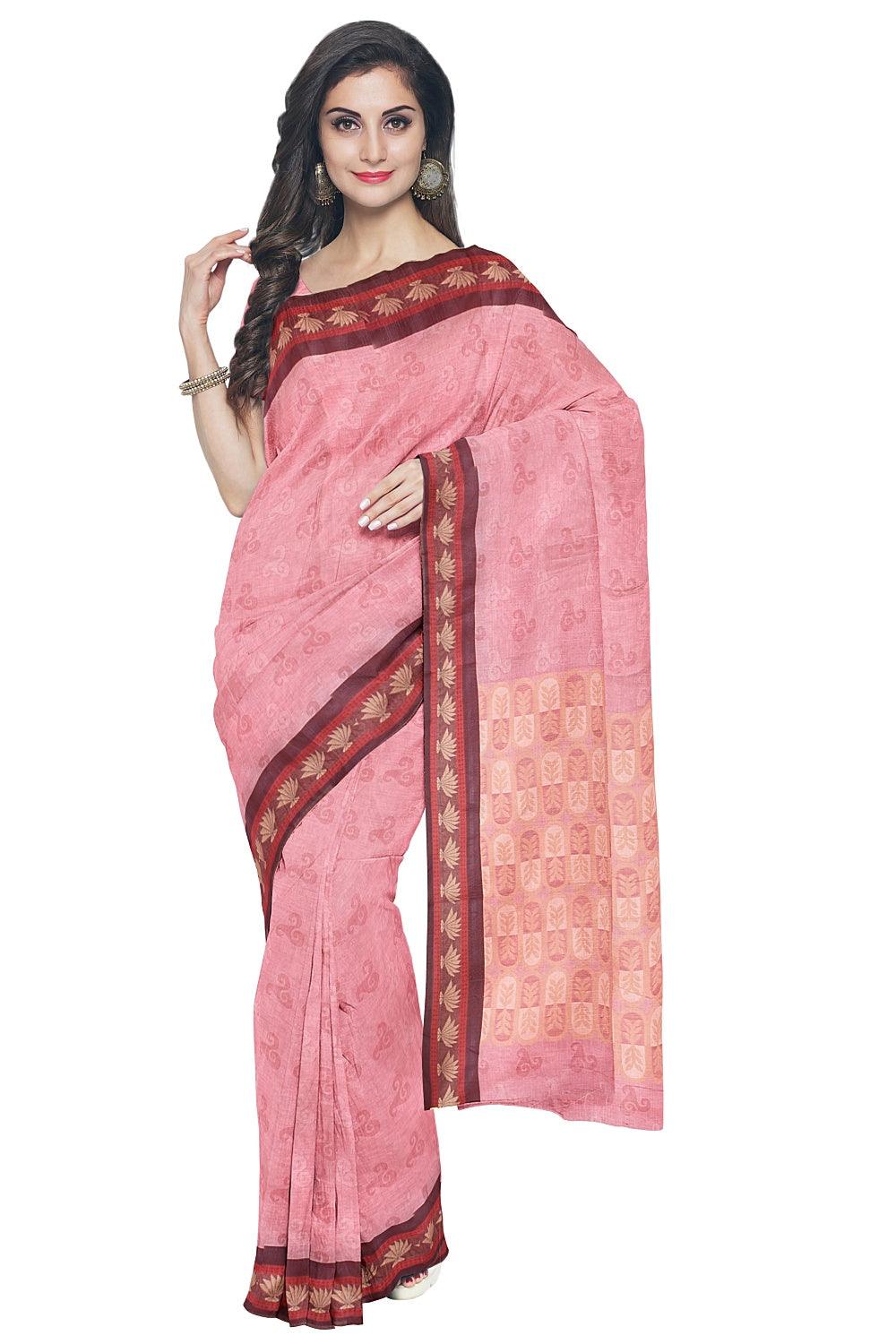 Coimbatore Cotton Fancy Emboss Saree - Pink - Image 2