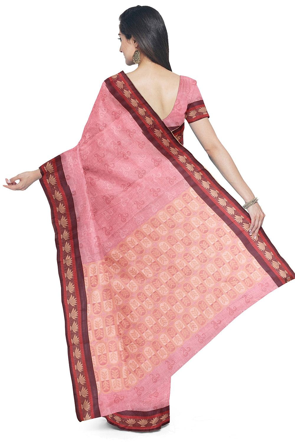 Coimbatore Cotton Fancy Emboss Saree - Pink - Image 3