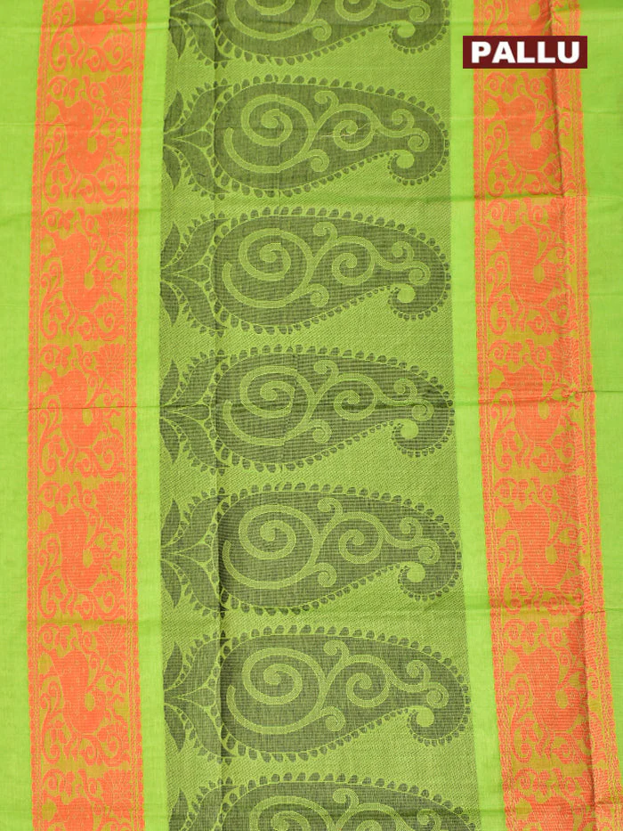 Coimbatore Cotton Green Butta Saree with Plain Border - Image 4