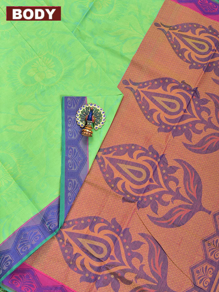 Coimbatore Cotton Green Emboss Saree with Thread Woven Border - Image 2