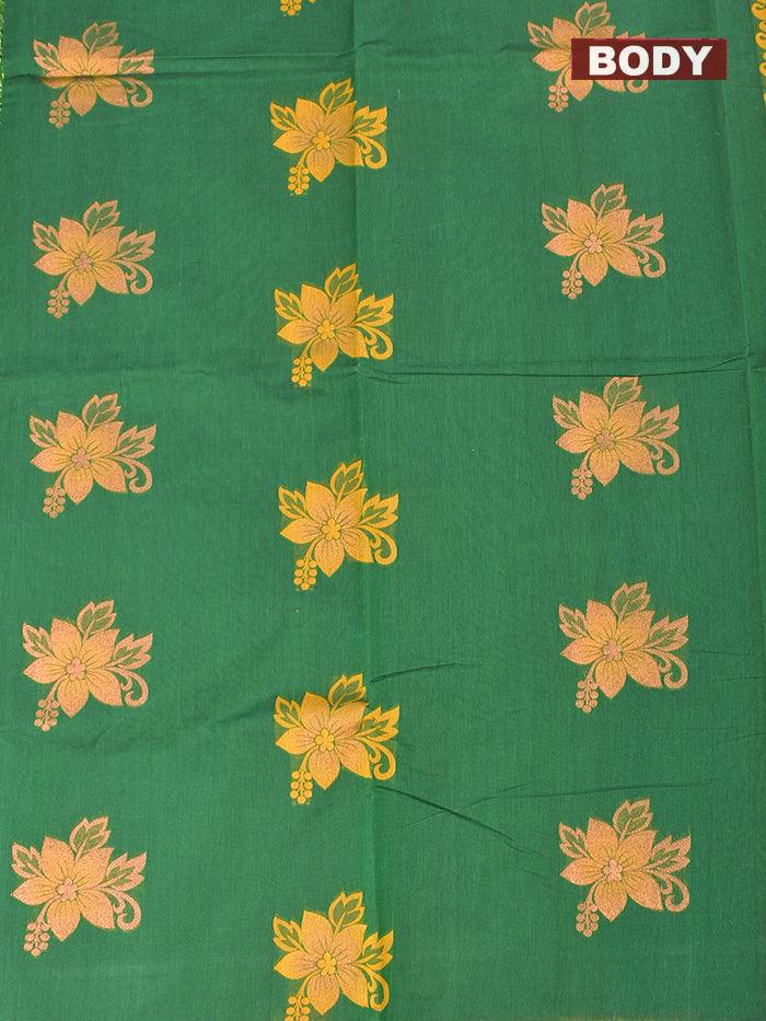 Coimbatore Cotton Green Saree with Copper Zari and Thread Woven Buttas and Simple Border - Image 3