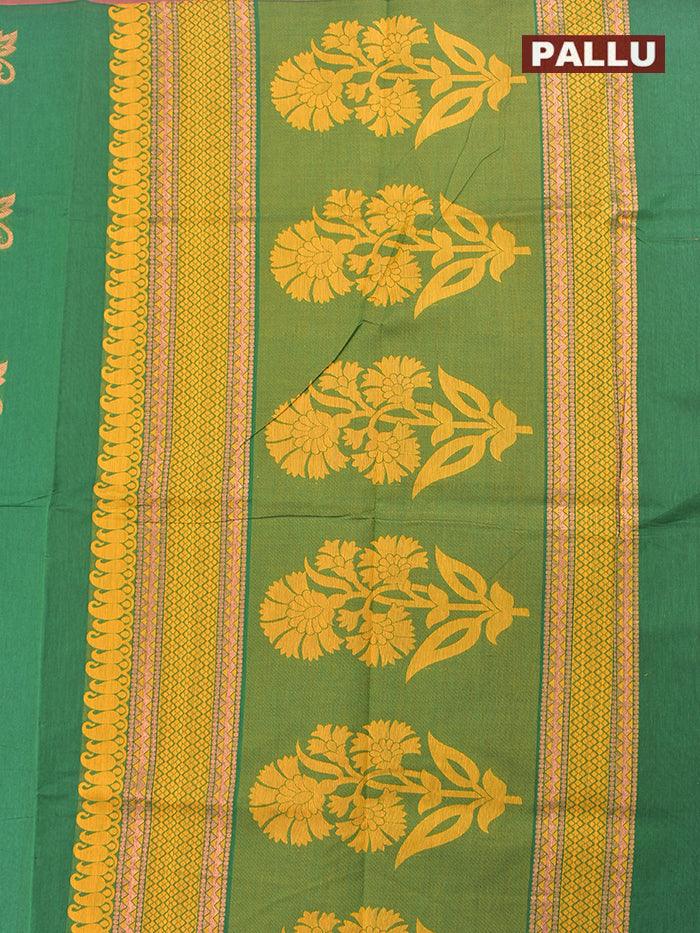 Coimbatore Cotton Green Saree with Copper Zari and Thread Woven Buttas and Simple Border - Image 4