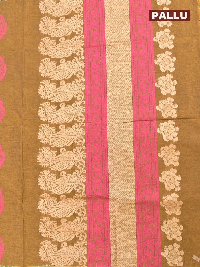 Coimbatore Cotton Khaki Saree with Thread Woven Buttas and Zari Woven Border - Image 4