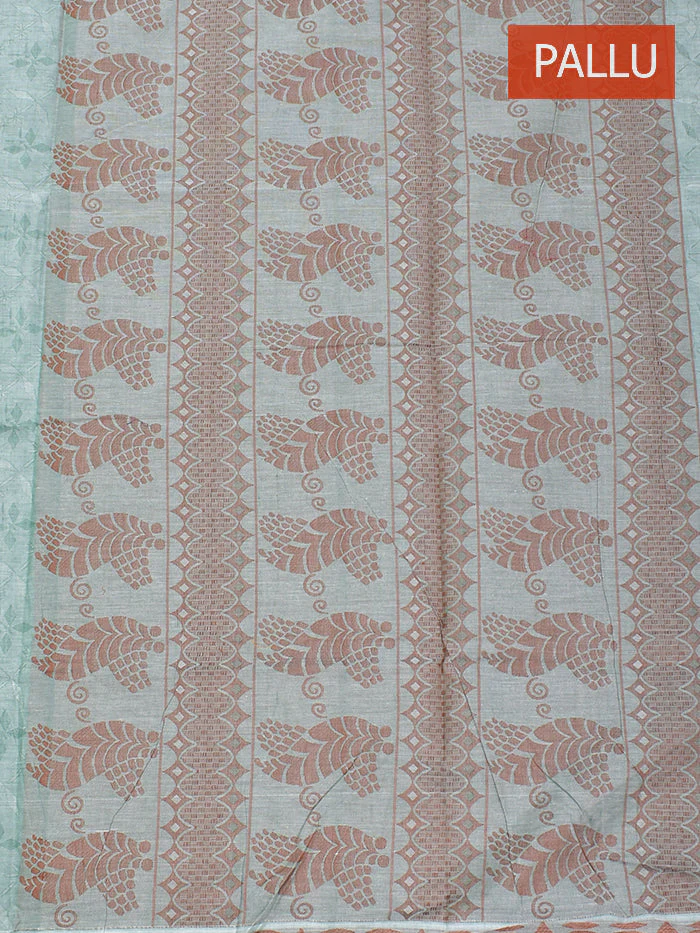Coimbatore Cotton Light Green Fancy Emboss Saree with Plain Border - Image 3