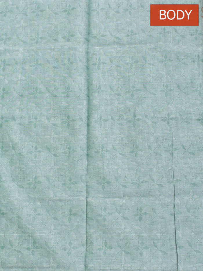 Coimbatore Cotton Light Green Fancy Emboss Saree with Plain Border - Image 4