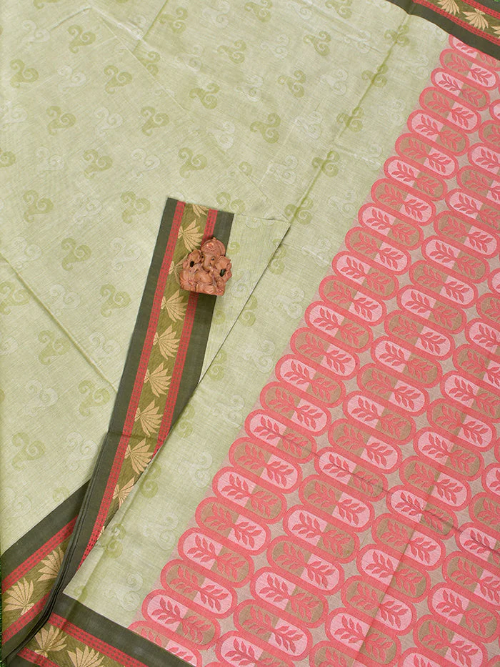 Coimbatore Cotton Light Green Fancy Emboss Saree with Thread Woven Border - Image 2
