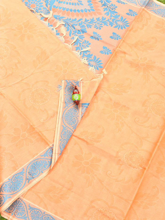 Coimbatore Cotton Light Orange Emboss Saree with Thread Woven Border - Image 2