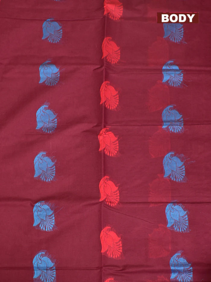 Coimbatore Cotton Magenta Butta Saree with Plain Border - Image 3
