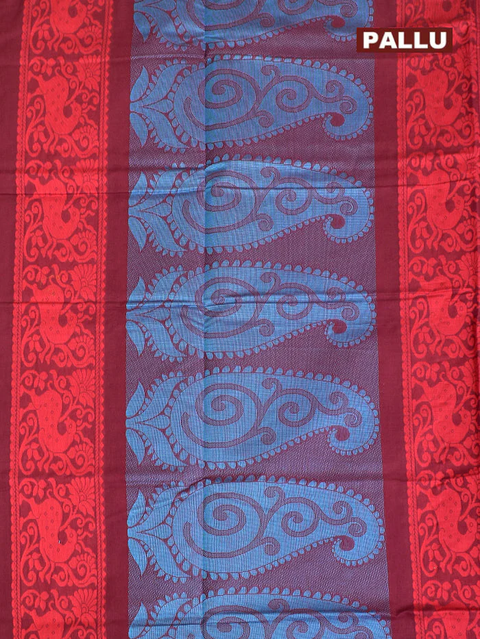 Coimbatore Cotton Magenta Butta Saree with Plain Border - Image 4