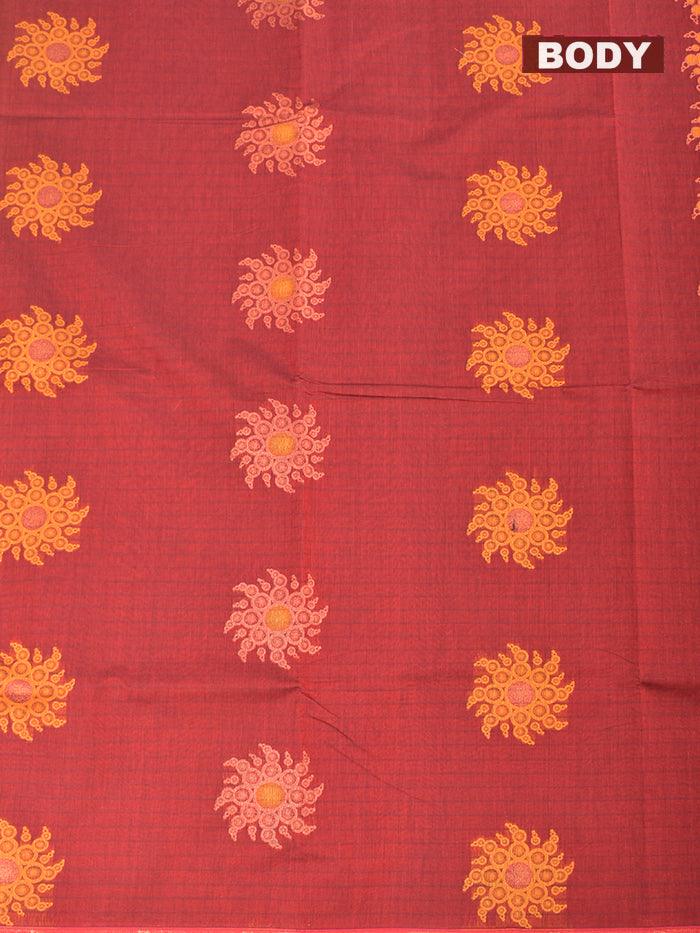 Coimbatore Cotton Maroon Saree with Copper and Thread Woven Buttas and Zari Woven Border - Image 3