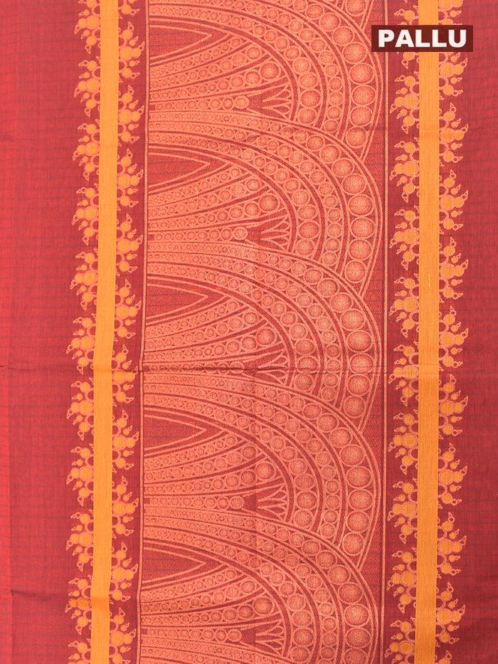 Coimbatore Cotton Maroon Saree with Copper and Thread Woven Buttas and Zari Woven Border - Image 4