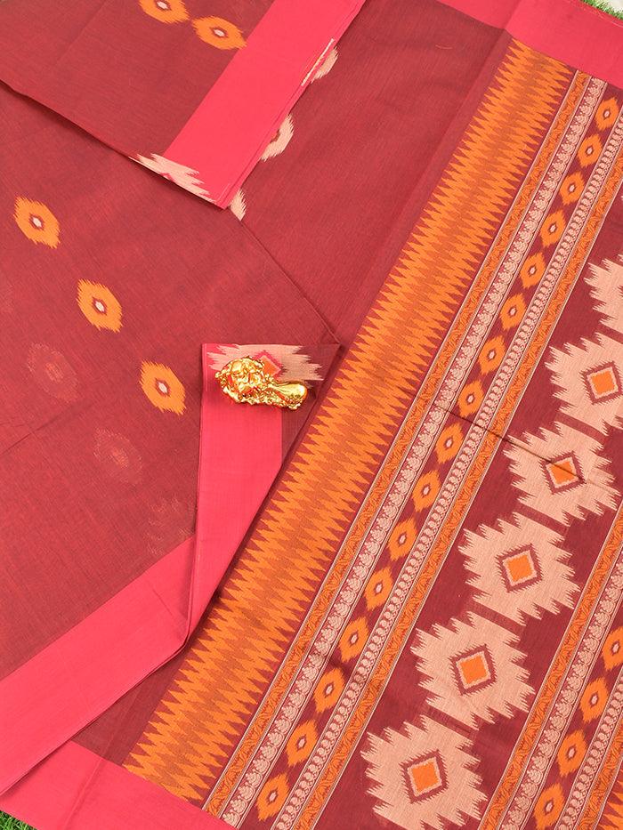 Coimbatore Cotton Maroon Saree with Thread Woven Buttas and Simple Border - Image 2