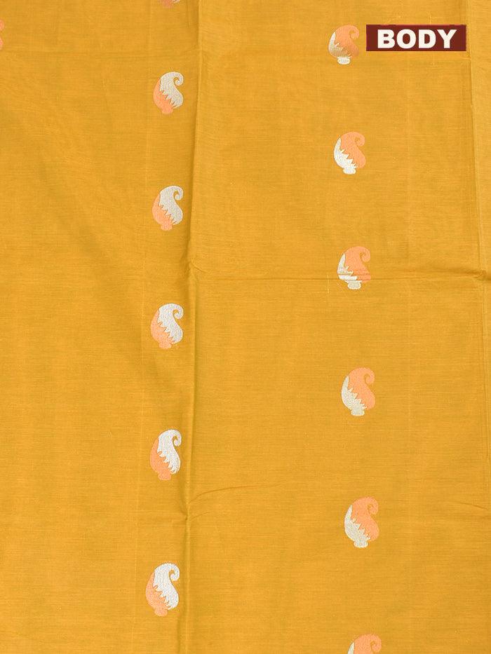 Coimbatore Cotton Mustard Yellow Saree with Copper and Silver Zari Woven Buttas and Thread Woven Border - Image 3