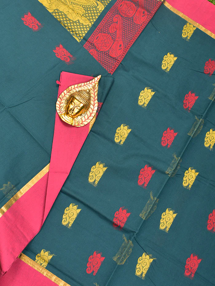 Coimbatore Cotton Navy Blue Butta Saree with Plain Border - Image 2