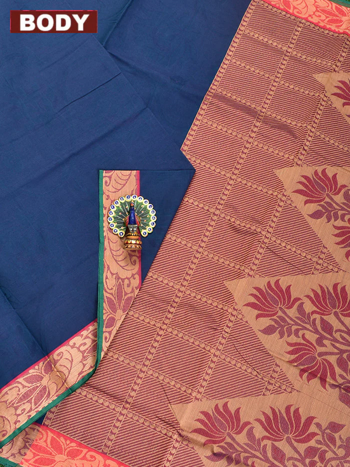 Coimbatore Cotton Navy Blue Emboss Saree with Thread Woven Border - Image 2