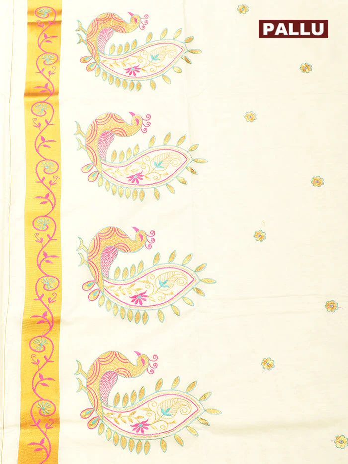 Coimbatore Cotton Off white Kerala Kasavu Saree - Image 4